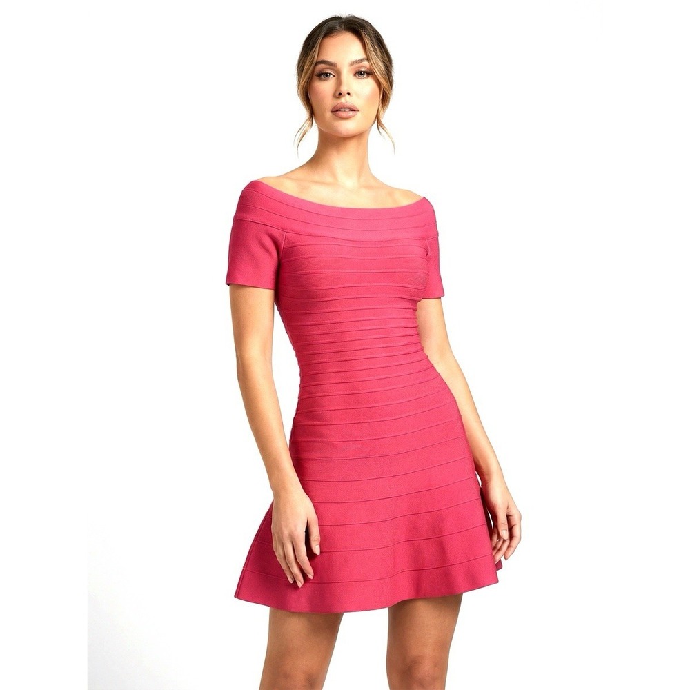 Herve Leger Bandage Dress Lisa Pink Iconic Pink Shoulder Fit Flare Medium